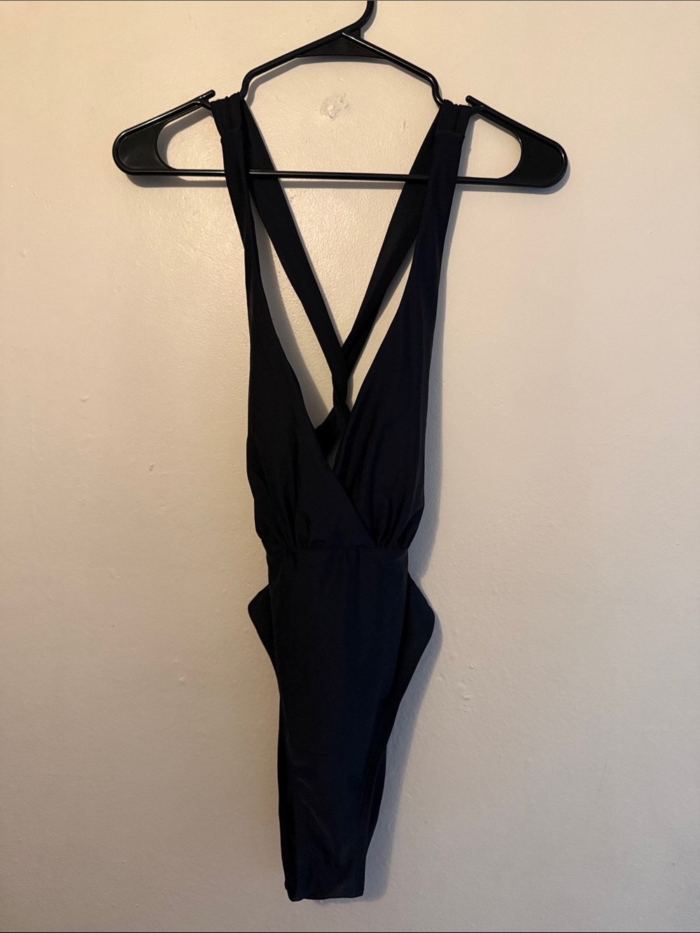 Cupshe Black Deep V One-Piece Swimsuit with Cross-Strap Back